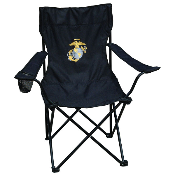 Marine Eagle Globe and Anchor Direct Embroidered Black Portable Chair with Carry Bag